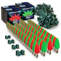 Light Line Kit - SPT-1 C9 100' Green Cord, 12" spacing, 50 Red and 50 Green Bulbs, with 4 Male and Female Slide on Plugs