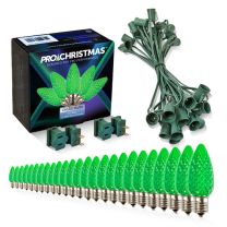 Light Line Kit - SPT-1 C9 25' Green Cord, 12" spacing, 25 Green Bulbs, with 2 Male and Female Slide on Plugs