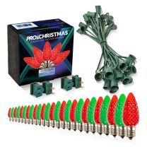 Light Line Kit - SPT-1 C9 25' Green Cord, 12" spacing, 13 Red and 12 Green Bulbs, with 2 Male and Female Slide on Plugs