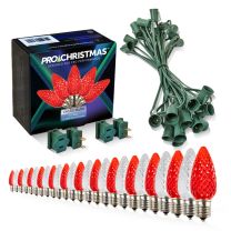 Light Line Kit - SPT-1 C9 25' Green Cord, 12" spacing, 13 Cool White and 12 Red Bulbs, with 2 Male and Female Slide on Plugs