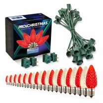 Light Line Kit - SPT-1 C9 25' Green Cord, 12" spacing, 13 Warm White and 12 Red Bulbs, with 2 Male and Female Slide on Plugs