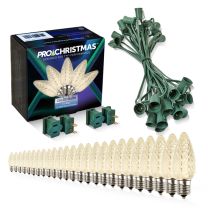 Light Line Kit - SPT-1 C9 25' Green Cord, 12" spacing, 25 Warm White Bulbs, with 2 Male and Female Slide on Plugs