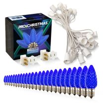 Light Line Kit - SPT-1 C9 25' White Cord, 12" spacing, 25 Blue Bulbs, with 2 Male and Female Slide on Plugs
