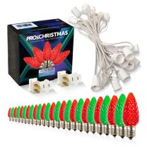Light Line Kit - SPT-1 C9 25' White Cord, 12" spacing, 13 Red and 12 Green Bulbs, with 2 Male and Female Slide on Plugs
