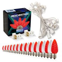 Light Line Kit - SPT-1 C9 25' White Cord, 12" spacing, 13 Pure White and 12 Red Bulbs, with 2 Male and Female Slide on Plugs