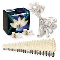 Light Line Kit - SPT-1 C9 25' White Cord, 12" spacing, 25 Warm White Bulbs, with 2 Male and Female Slide on Plugs