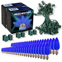 Light Line Kit - SPT-1 C9 50' Green Cord, 12" spacing, 50 Blue Bulbs, with 3 Male and Female Slide on Plugs