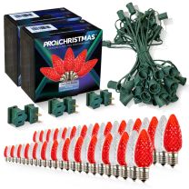 Light Line Kit - SPT-1 C9 50' Green Cord, 12" spacing, 25 Pure White and 25 Red Bulbs, with 3 Male and Female Slide on Plugs