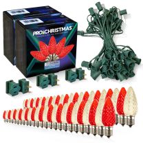 Light Line Kit - SPT-1 C9 50' Green Cord, 12" spacing, 25 Warm White and 25 Red Bulbs, with 3 Male and Female Slide on Plugs