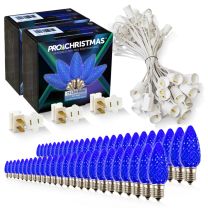 Light Line Kit - SPT-1 C9 50' White Cord, 12" spacing, 50 Blue Bulbs, with 3 Male and Female Slide on Plugs