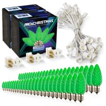 Light Line Kit - SPT-1 C9 50' White Cord, 12" spacing, 50 Green Bulbs, with 3 Male and Female Slide on Plugs