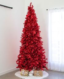9' Indoor LED Shimmer Spruce Tinsel Tree - Red