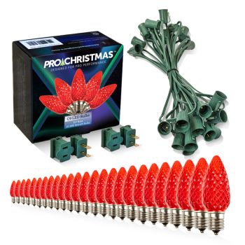 Light Line Kit - SPT-1 C9 25' Green Cord, 12" spacing, 25 Red Bulbs, with 2 Male and Female Slide on Plugs
