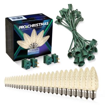 Light Line Kit - SPT-1 C9 25' Green Cord, 12" spacing, 25 Warm White Bulbs, with 2 Male and Female Slide on Plugs