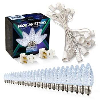 Light Line Kit - SPT-1 C9 25' White Cord, 12" spacing, 25 Cool White Bulbs, with 2 Male and Female Slide on Plugs