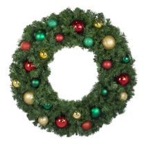 36" Unlit Decorated Wreath - Colors of the Holidays - Bow Option Available