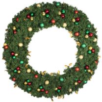 72" Lit LED Warm White Decorated Wreath - Traditional Décor - Bow Option Available