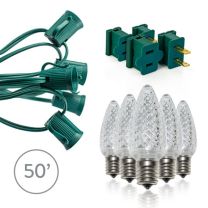 Light Line Kit - SPT-1 C9 50' Green Cord, 12" spacing, 50 Cool White Bulbs, with 2 Male and 2 Female Slide on Plugs