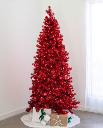 7.5' Indoor LED Shimmer Spruce Tinsel Tree - Red