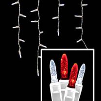 LED Twinkle Icicle Lights - 70 Light Set - Pure White & Red
