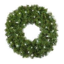 24" Lit Pure White Deluxe Oregon Fir Wreath - Bow Option Available