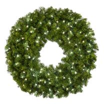 36" Lit Pure White Deluxe Oregon Fir Wreath - Bow Option Available