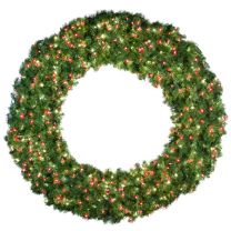 72" Lit Pure White and Red Deluxe Oregon Fir Wreath - Bow Option Available