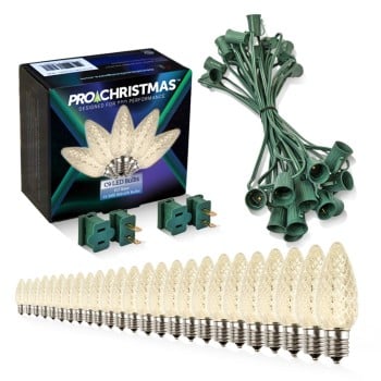Light Line Kit - SPT-1 C9 25' Green Cord, 12" spacing, 25 Warm White Bulbs, with 2 Male and Female Slide on Plugs