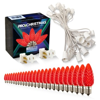 Light Line Kit - SPT-1 C9 25' White Cord, 12" spacing, 25 Red Bulbs, with 2 Male and Female Slide on Plugs