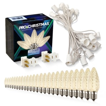 Light Line Kit - SPT-1 C9 25' White Cord, 12" spacing, 25 Warm White Bulbs, with 2 Male and Female Slide on Plugs