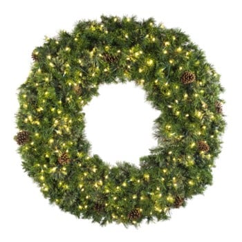 72" Deluxe Mixed Pine Wreath -  Lit with Warm White LEDs - No Bow