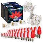 Light Line Kit - SPT-1 C9 50' White Cord, 12" spacing, 25 Pure White and 25 Red Bulbs, with 3 Male and Female Slide on Plugs