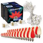 Light Line Kit - SPT-1 C9 50' White Cord, 12" spacing, 25 Warm White and 25 Red Bulbs, with 3 Male and Female Slide on Plugs