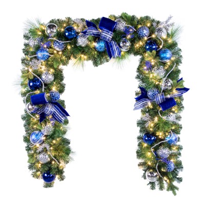 9'X14" Pre-Decorated Garland - Sapphire Sky - Warm White