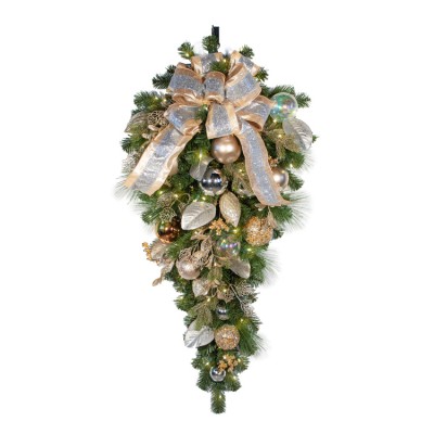 44" Pre-Decorated Teardrop Spray - Champagne Shimmer - Warm White
