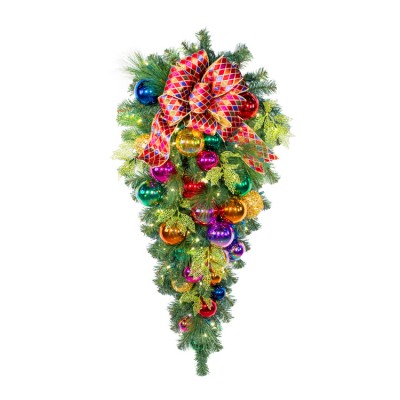 44" Pre-Decorated Teardrop Spray - Royal Jewel - Warm White