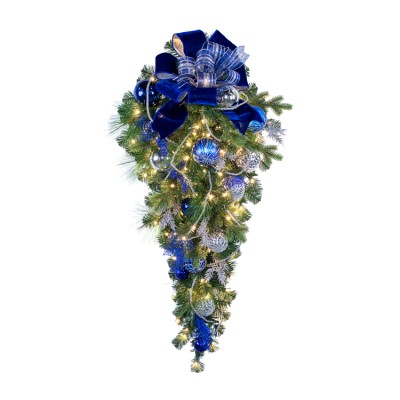 44" Pre-Decorated Teardrop Spray - Sapphire Sky - Warm White