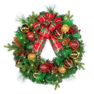 30" Pre-Decorated Wreath - Classic Holiday - Warm White