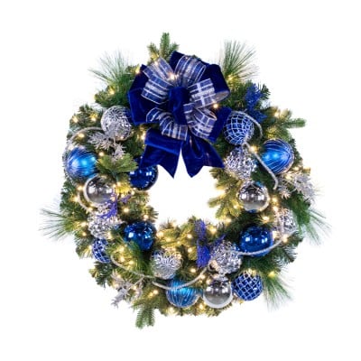 30" Pre-Decorated Wreath - Sapphire Sky - Warm White