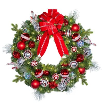 36" Pre-Decorated Wreath - Red Splendor - Warm White
