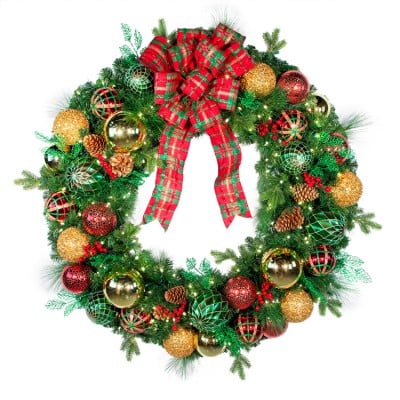 48" Pre-Decorated Wreath - Classic Holiday Warm White