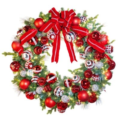 60" Pre-Decorated Wreath - Red Splendor - Warm White