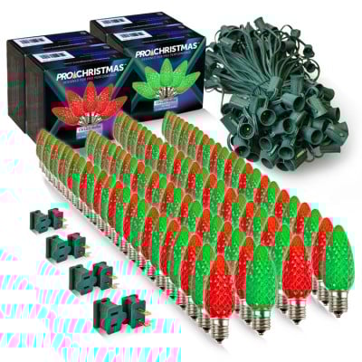 Light Line Kit - SPT-1 C9 100' Green Cord, 12" spacing, 50 Red and 50 Green Bulbs, with 4 Male and Female Slide on Plugs