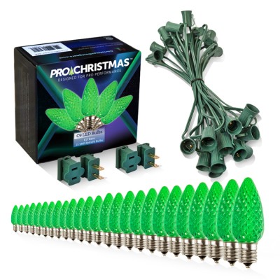 Light Line Kit - SPT-1 C9 25' Green Cord, 12" spacing, 25 Green Bulbs, with 2 Male and Female Slide on Plugs