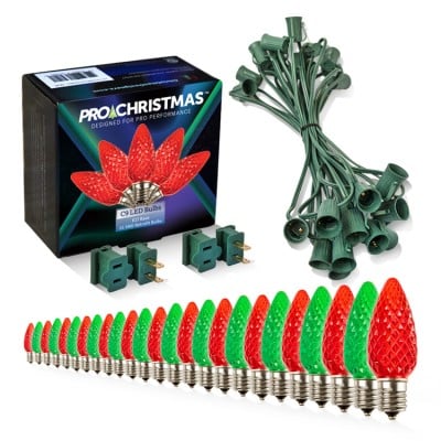 Light Line Kit - SPT-1 C9 25' Green Cord, 12" spacing, 13 Red and 12 Green Bulbs, with 2 Male and Female Slide on Plugs