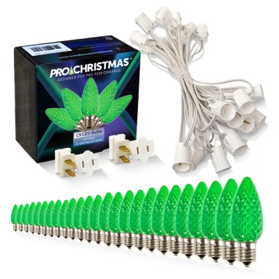 Light Line Kit - SPT-1 C9 25' White Cord, 12" spacing, 25 Green Bulbs, with 2 Male and Female Slide on Plugs