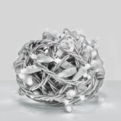 70 Light 4600K Pure White 5 mm Wide Angle Conical LED Christmas Lights - Balled - White Wire