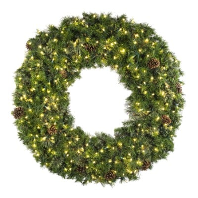 60" Deluxe Mixed Pine Wreath - Lit with Warm White LEDs - No Bow