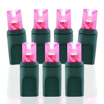100 Light Pink 5 mm Wide Angle Conical LED Christmas Lights