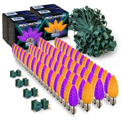 Light Line Kit - SPT-1 C9 100' Green Cord, 12" spacing, 50 Purple and 50 Amber/Orange Bulbs, with 4 Male and Female Slide on Plugs